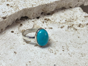 Fine light blue Persian turquoise and sterling silver ring