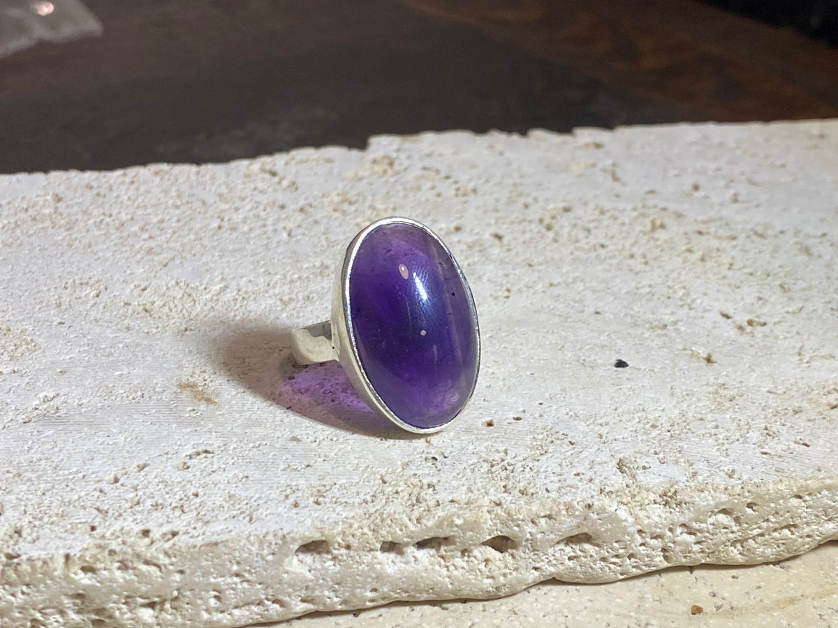 Oval amethyst rings set in sterling silver. 