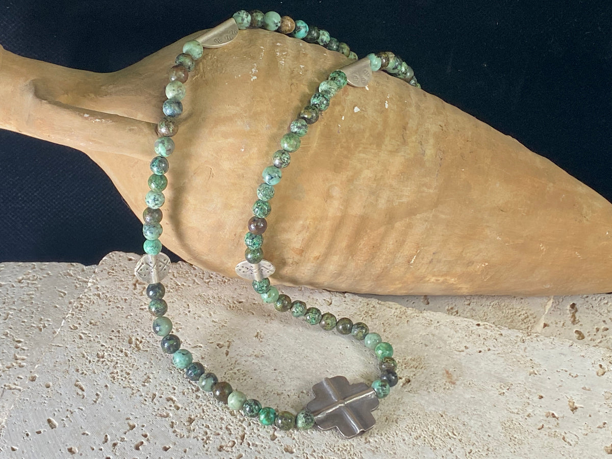 African Turquoise And Southwest Silver Necklace