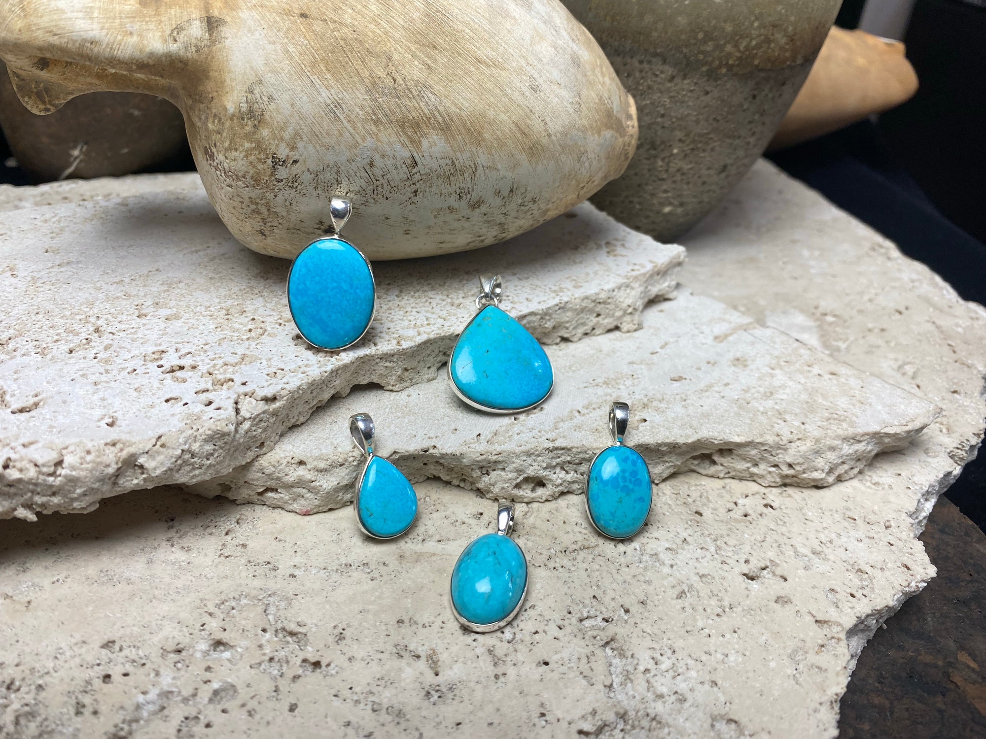 Persian turquoise and sterling silver pendants