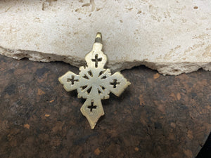 Back view of our pointed style Ethiopian Cross pendant, lost wax casting, non silver, hand made tribal African jewellery, boho, Christian, bohemian. Length 6.2 cm (2.5")