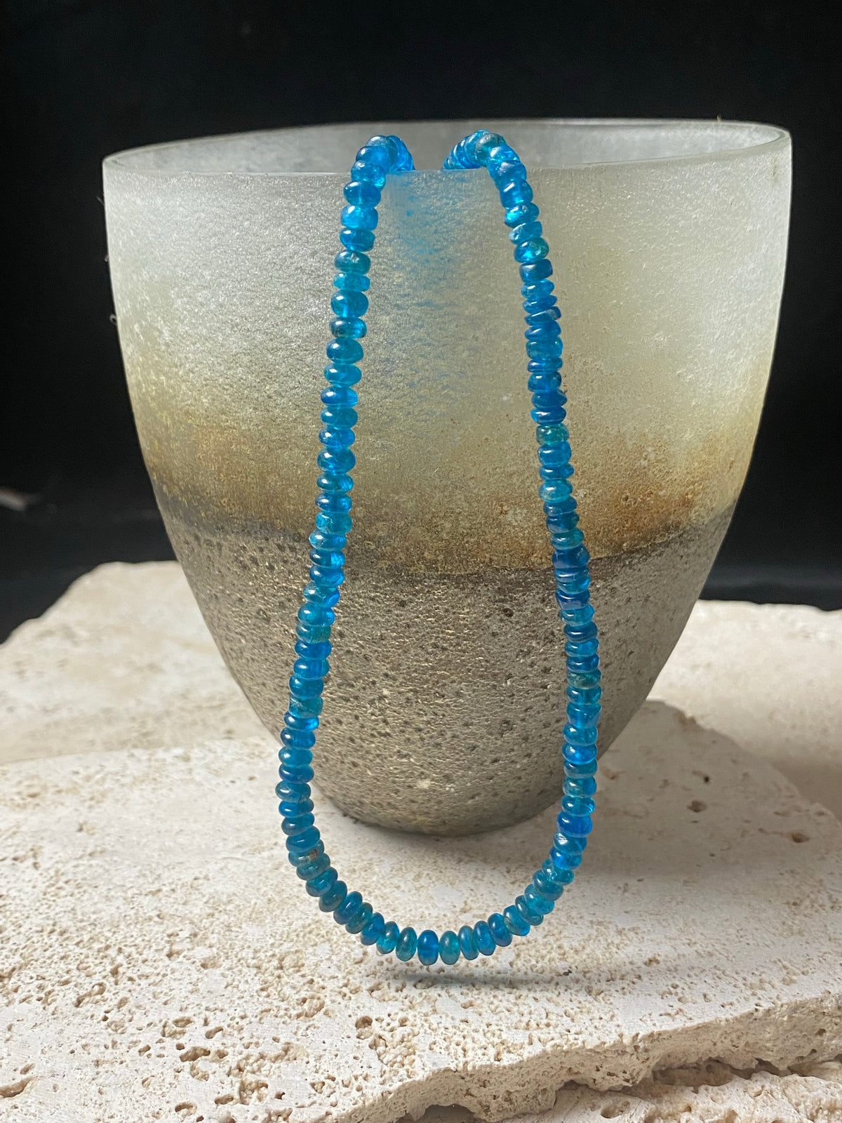 Apatite bead necklace featuring natural cabochon apatite beads graduated and finished with a sterling silver lobster clasp. This is simply stunning and a lovely statement necklace that matches any skin tone or clothing choice. 45 cm length