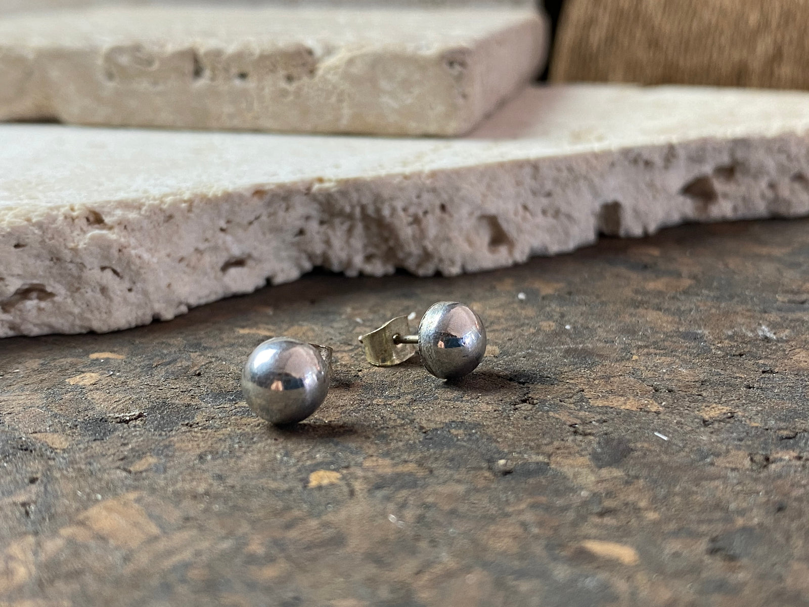 Simple half ball sterling silver ear studs, 7 mm in diameter