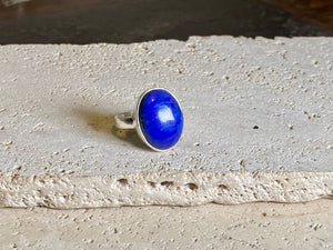 Lapis lazuli stone rings set in sterling silver. Each ring is unique, cut and mounted to showcase the beauty of the individual stones. The lapis is from Afghanistan, completely natural.