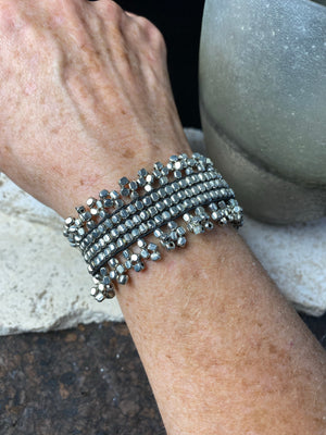 Silver look fashion tribal bracelet on stretchy elastic