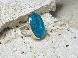 Arizona turquoise and sterling silver ring, size 8, 3cm x 2.2 cm 