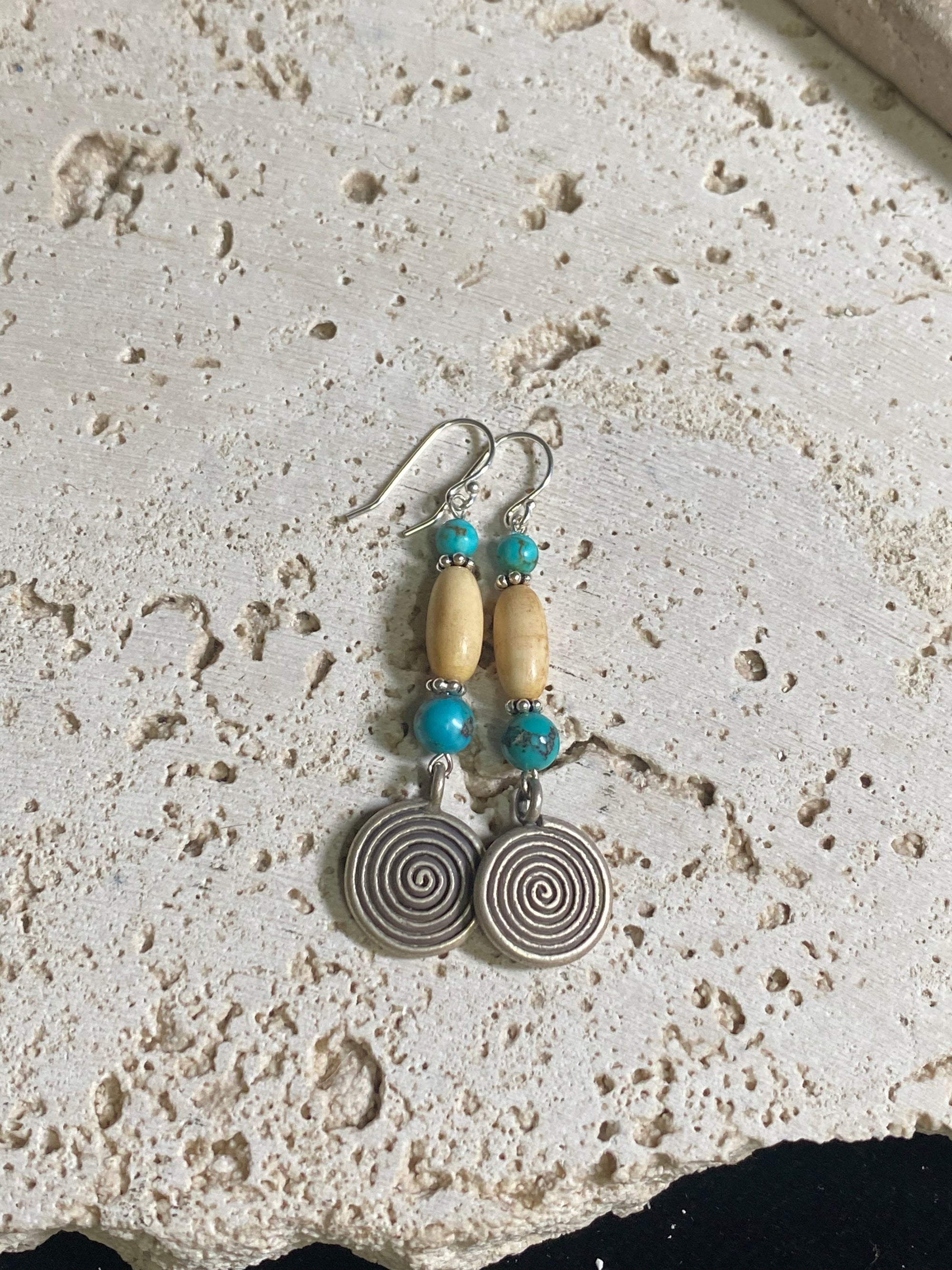 Spiral Silver And Turquoise Earrings
