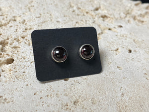 Simple and elegant large round garnet earring studs, hand made from sterling silver and set with polished natural gemstones cut in cabochon style