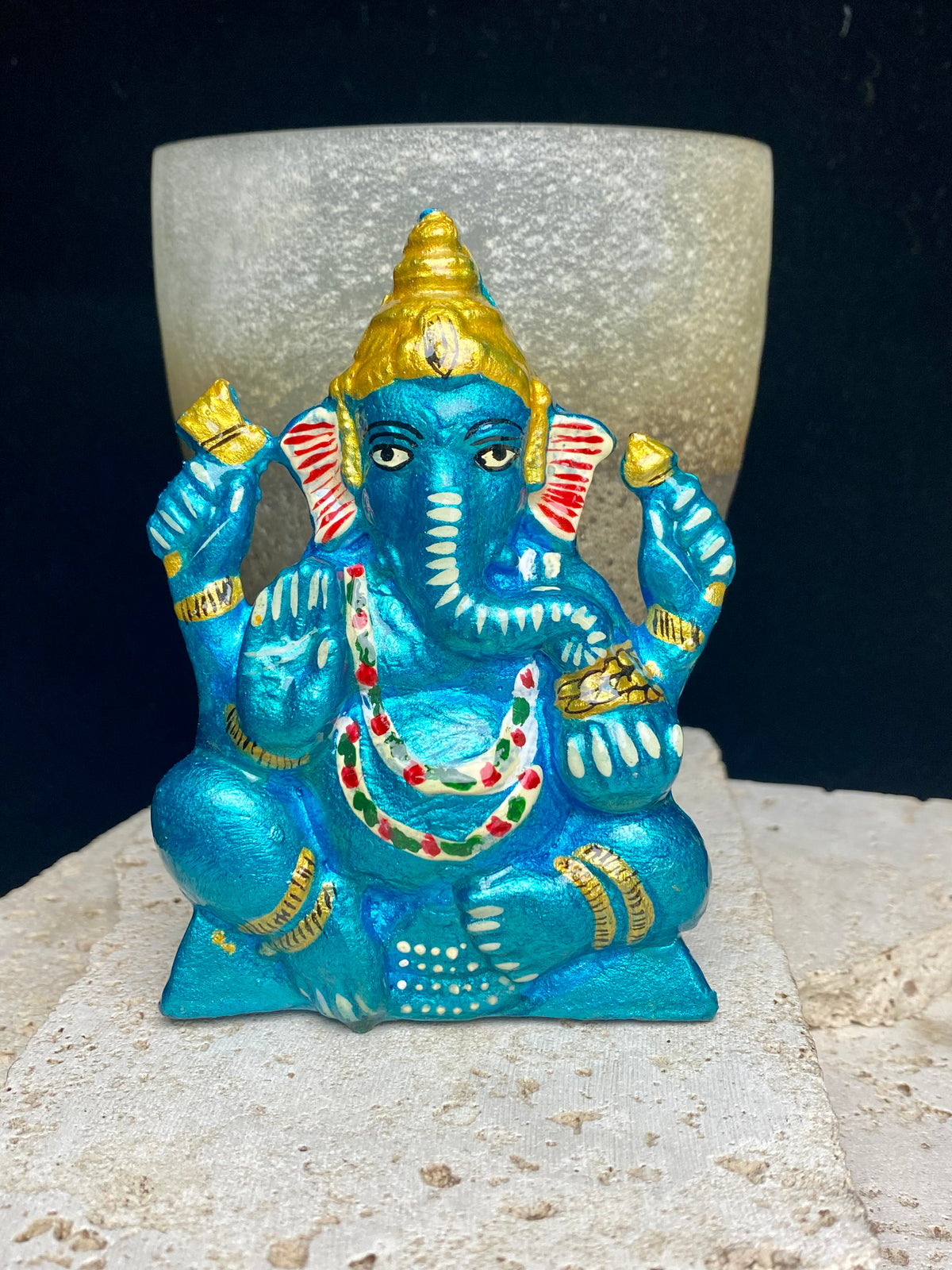 Bright painted Ganesh statues. Measurements: 11cm height (4.3 inches)