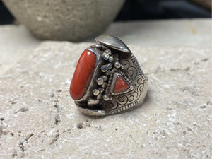 Ciral silver Tivetan saddke ring with adjustable back