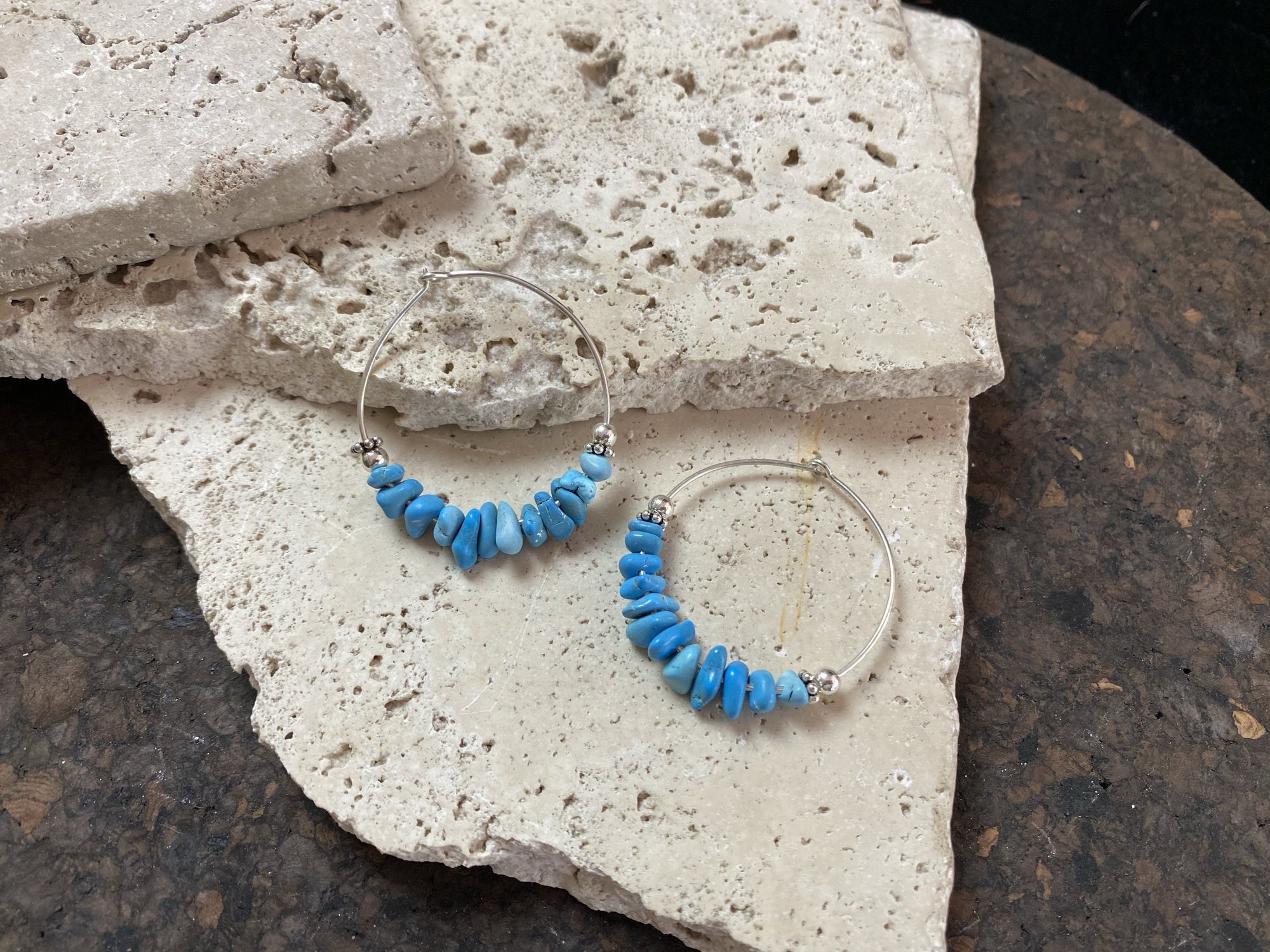 Turquoise and sterling silver large hoop earrings
