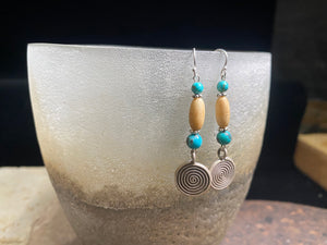Spiral Silver And Turquoise Earrings