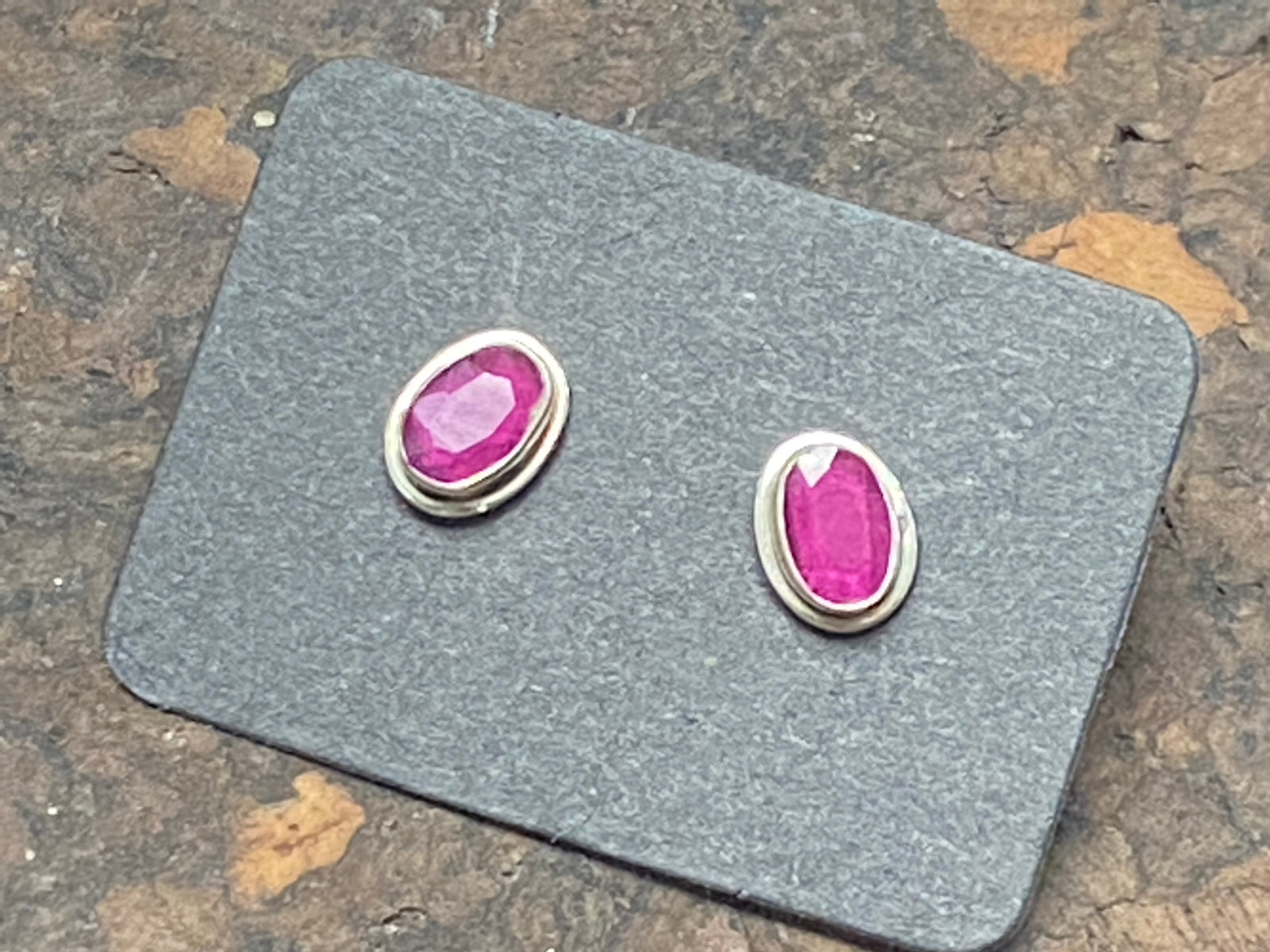 Ruby silver ear studs