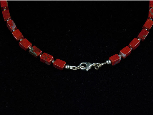 Red Jasper and Turquoise Necklace with silver detailing and clasp