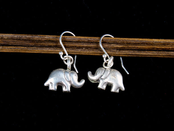 Small Silver Elephant Drop Earrings
