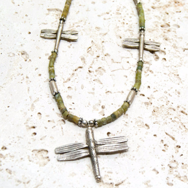 Silver & Jade Dragonfly Necklace